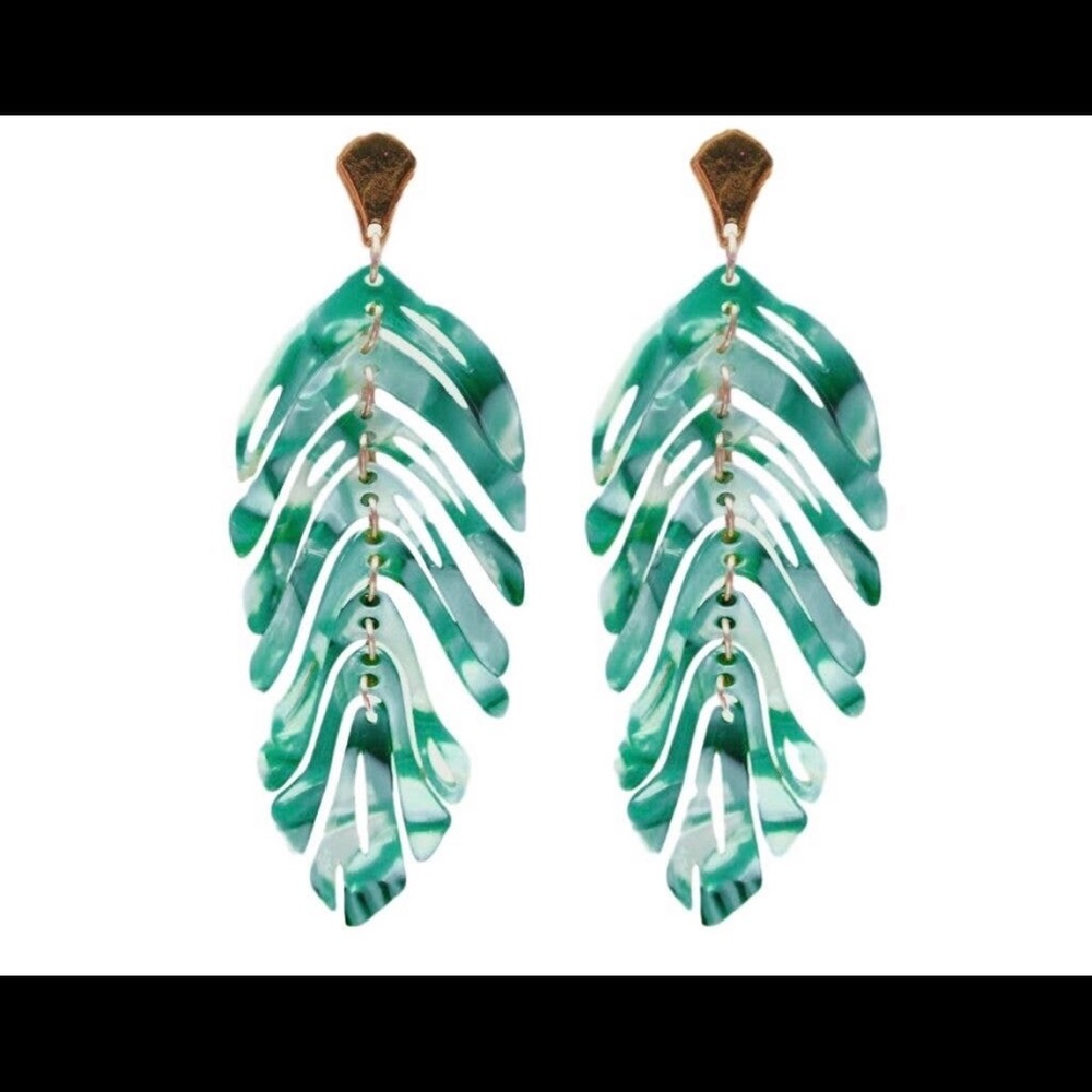 New Green Monstera Palm Drop Earrings